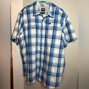 Wrangler Outdoor Blue Plaid Short Sleeve Button Down Shirt Men 2XL
